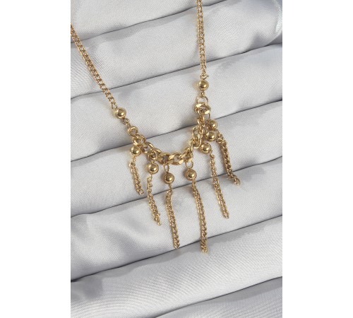 316L Çelik Zincir Gold Renk Topçuk Detay Sallantılı Zincir Kolye
