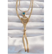 316L Çelik Gold Renk Zirkon Taşlı Göz Detay Nazarlı Uzun Asansör Model Kolye