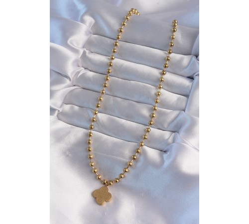 316L Çelik Top Zincirli Gold Renk İşlemeli Yonca Model Kolye