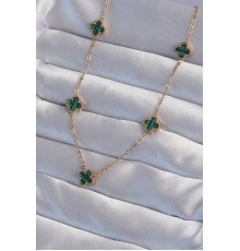 316L Çelik Gold Renk Minimal Yeşil Mineli Yonca Kolye
