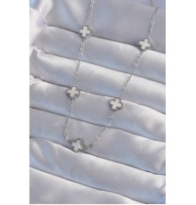 316L Çelik Gümüş Renk Minimal Beyaz Sedefli Yonca Kolye