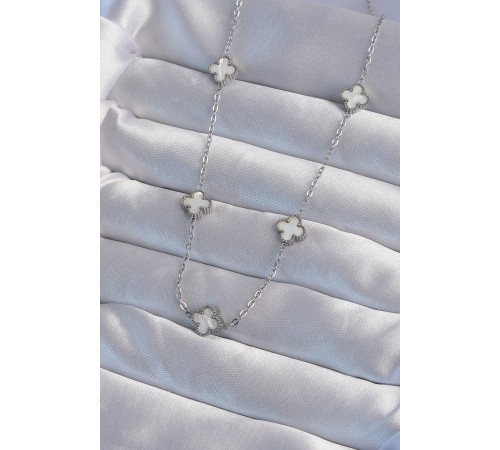 316L Çelik Gümüş Renk Minimal Beyaz Sedefli Yonca Kolye