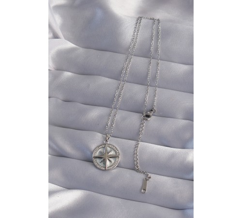 316L Çelik Zincir Gümüş Renk Zirkon Taşlı Kutup Yıldızı Kolye