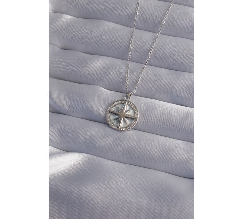 316L Çelik Zincir Gümüş Renk Zirkon Taşlı Kutup Yıldızı Kolye