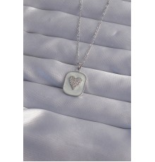 316L Çelik Zincir Mermer Desenli Gümüş Renk Zirkon Taşlı Kalp Model Kolye