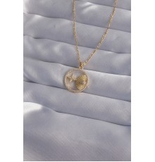316L Çelik Zincir Gold Renk Zirkon Taşlı Yıldız Figürlü Oval Kolye