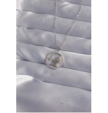 316L Çelik Zincir Gümüş Renk Zirkon Taşlı Yıldız Figürlü Oval Kolye