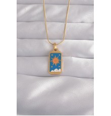 316L Çelik Gold Renk Mavi Mineli Güneş Model Tarot Kolye