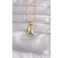 316L Çelik Gold Renk Beyaz Mineli Kız Figür Tarot Kolye