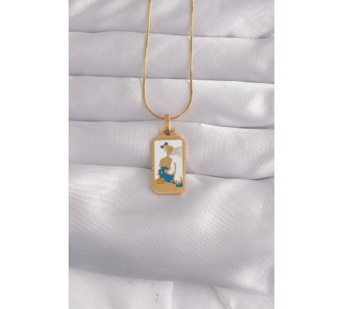 316L Çelik Gold Renk Beyaz Mineli Kız Figür Tarot Kolye