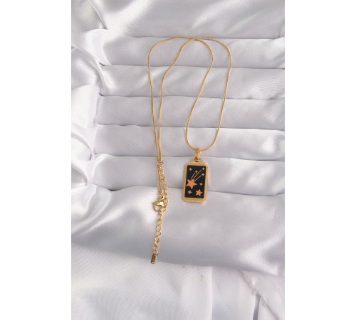 316L Çelik Gold Renk Siyah Mineli Yıldız Figür Tarot Kolye