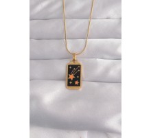 316L Çelik Gold Renk Siyah Mineli Yıldız Figür Tarot Kolye
