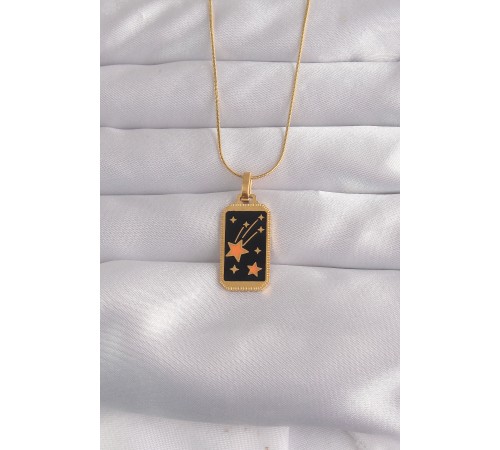 316L Çelik Gold Renk Siyah Mineli Yıldız Figür Tarot Kolye