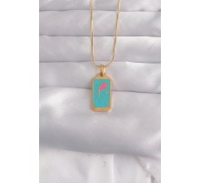316L Çelik Gold Renk Mavi Mineli Tarot Kolye