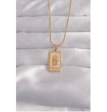 316L Çelik Gold Renk Pembe Mineli El Figür Tarot Kolye