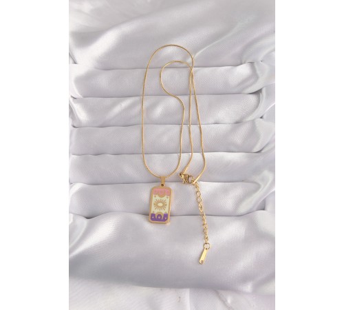316L Çelik Gold Renk Karışık Mineli Ay Figür Tarot Kolye