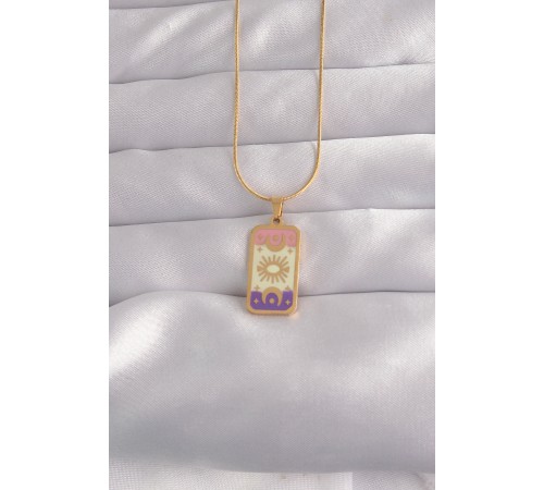 316L Çelik Gold Renk Karışık Mineli Ay Figür Tarot Kolye