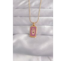 316L Çelik Gold Renk Mor Mineli El Figür Tarot Kolye