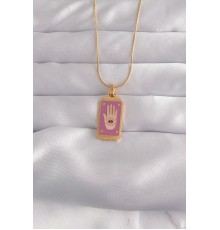 316L Çelik Gold Renk Mor Mineli El Figür Tarot Kolye
