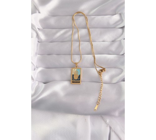 316L Çelik Gold Renk Karışık Mineli El Figür Tarot Kolye