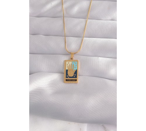 316L Çelik Gold Renk Karışık Mineli El Figür Tarot Kolye