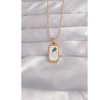 316L Çelik Gold Renk Beyaz Mineli Tarot Kolye