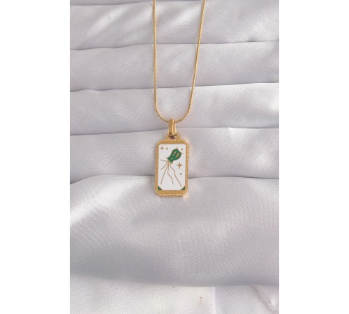 316L Çelik Gold Renk Beyaz Mineli Tarot Kolye