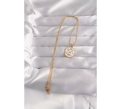 316L Çelik Gold Renk Beyaz Mineli Karışık Figürlü Tarot Kolye