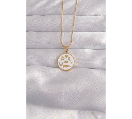 316L Çelik Gold Renk Beyaz Mineli Karışık Figürlü Tarot Kolye