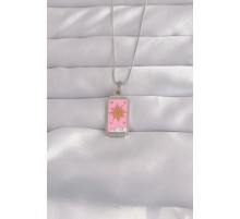 316L Çelik Gümüş Renk Pembe Mineli Güneş Model Tarot Kolye