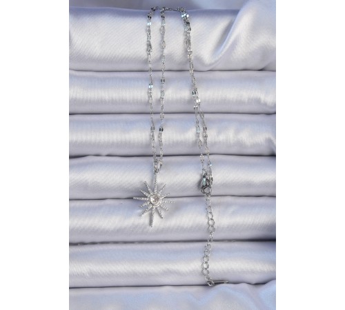 316L Çelik Zincir Gümüş Renk Zirkon Taşlı Kutup Yıldızı Kolye