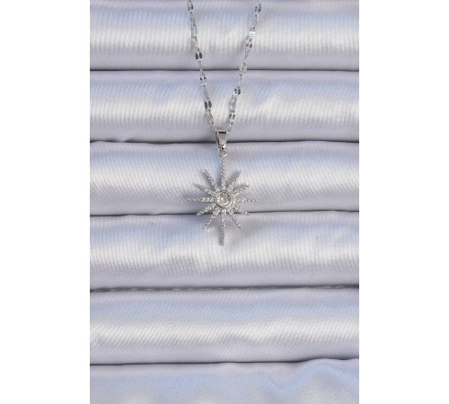 316L Çelik Zincir Gümüş Renk Zirkon Taşlı Kutup Yıldızı Kolye