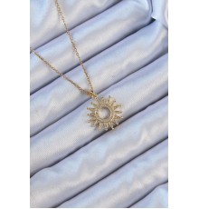 316L Çelik Zincir Altın Renk Zirkon Taşlı Parlayan Güneş Kolye