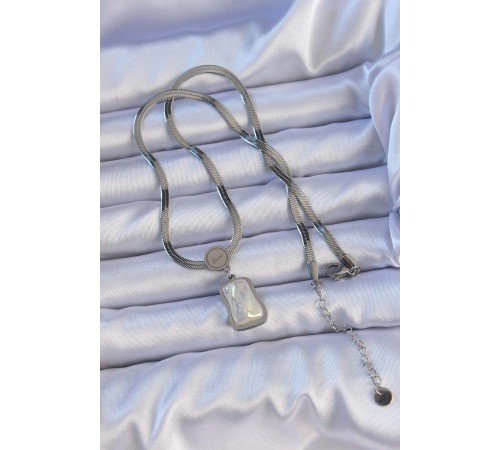 316L Çelik Gümüş Renk İtalyan Zincir Ezme Taşlı Kolye