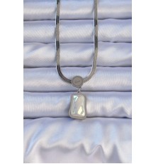 316L Çelik Gümüş Renk İtalyan Zincir Ezme Taşlı Kolye