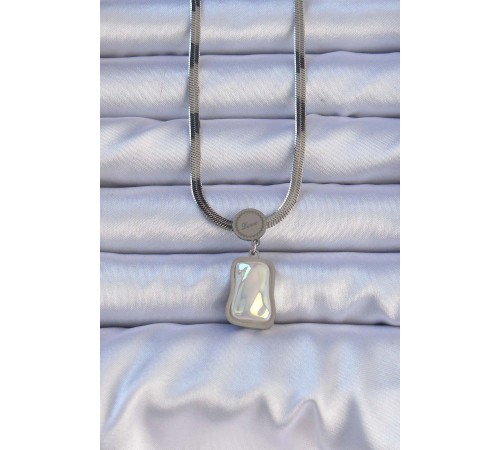 316L Çelik Gümüş Renk İtalyan Zincir Ezme Taşlı Kolye