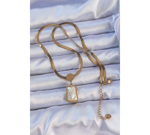 316L Çelik Gold Renk İtalyan Zincir Ezme Taşlı Kolye