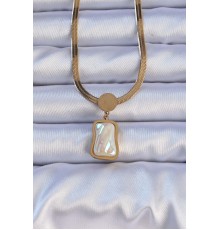 316L Çelik Gold Renk İtalyan Zincir Ezme Taşlı Kolye