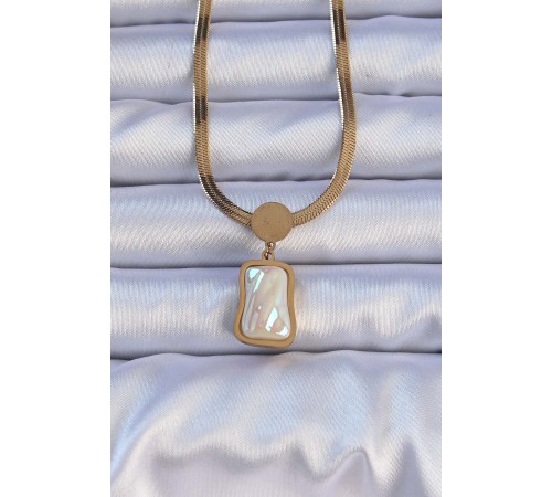 316L Çelik Gold Renk İtalyan Zincir Ezme Taşlı Kolye