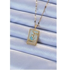 316L Çelik Zincir Altın Renk Mavi Mineli Tarot Kolye