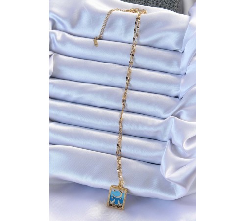 316L Çelik Zincir Altın Renk Mavi Mineli Ay Figür Tarot Kolye