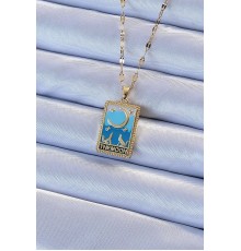 316L Çelik Zincir Altın Renk Mavi Mineli Ay Figür Tarot Kolye