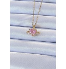 316L Çelik Zincir Altın Renk Pembe Zirkon Taşlı Satürn Görünümlü Kalp Kolye