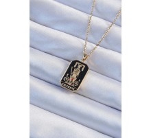 316L Çelik Zincir Altın Renk Siyah Mineli Tarot Kolye