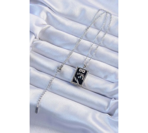 316L Çelik Zincir Gümüş Renk Zirkon Taşlı Sonsuzluk Figürlü Tarot Kolye