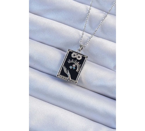 316L Çelik Zincir Gümüş Renk Zirkon Taşlı Sonsuzluk Figürlü Tarot Kolye