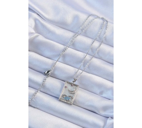 316L Çelik Zincir Gümüş Renk Zirkon Taşlı Ay Figürlü Tarot Kolye