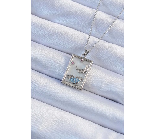 316L Çelik Zincir Gümüş Renk Zirkon Taşlı Ay Figürlü Tarot Kolye