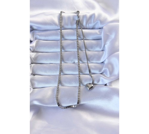 316L Çelik Gümüş Renk Küp Zincirli Kalpli Kolye