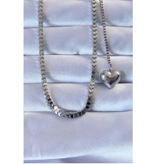 316L Çelik Gümüş Renk Küp Zincirli Kalpli Kolye